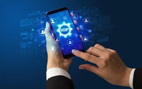 Hand using smartphone with technology concept Stock Photos