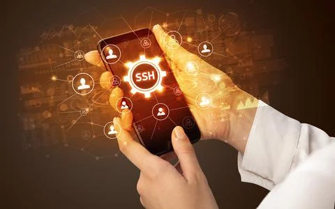 Hand using smartphone with technology concept Foto stock