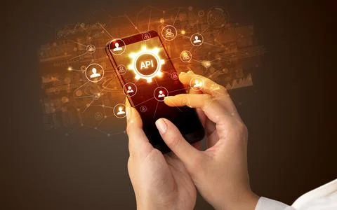 Hand using smartphone with technology concept Stock Photos