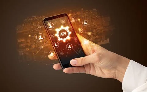 Hand using smartphone with technology concept Stock Photos