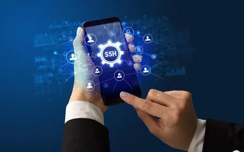 Hand using smartphone with technology concept Stock Photos