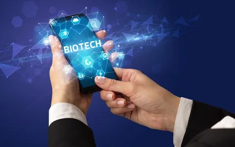Hand using smartphone with technology concept Foto stock