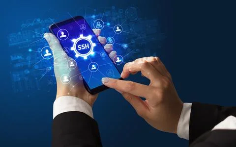 Hand using smartphone with technology concept Stock Photos