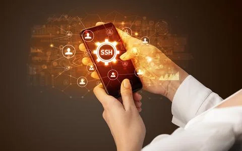 Hand using smartphone with technology concept Stock Photos