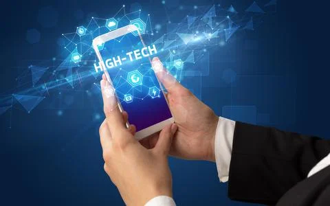 Hand using smartphone with technology concept 스톡 사진