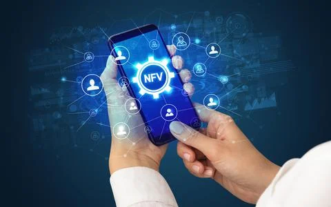 Hand using smartphone with technology concept Foto stock