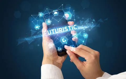 Hand using smartphone with technology concept Foto stock