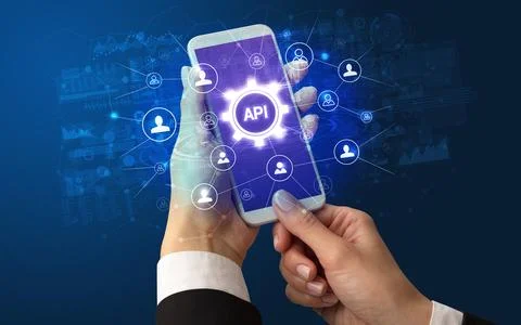 Hand using smartphone with technology concept Stock Photos