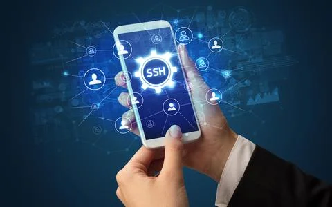 Hand using smartphone with technology concept Stock Photos