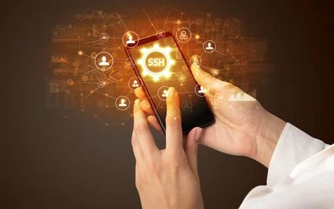 Hand using smartphone with technology concept Stock Photos