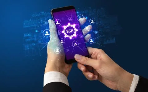 Hand using smartphone with technology concept Stock Photos