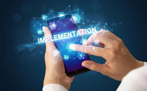 Hand using smartphone with technology concept Stock Photos