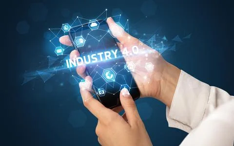 Hand using smartphone with technology concept Stock Photos
