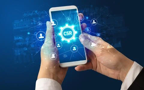 Hand using smartphone with technology concept Stock Photos