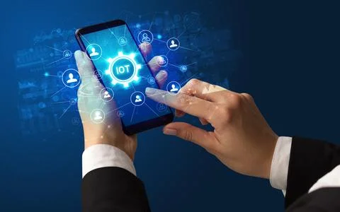 Hand using smartphone with technology concept Foto stock