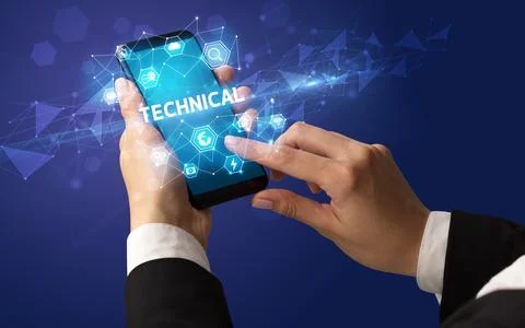 Hand using smartphone with technology concept Stock Photos