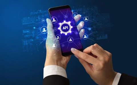 Hand using smartphone with technology concept Stock Photos