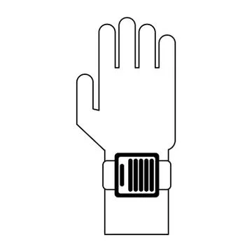 Hand using smartwatch black and white Stock Illustration