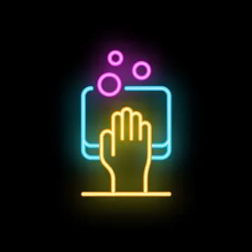 Hand using sponge cleaning surface neon sign Stock Illustration
