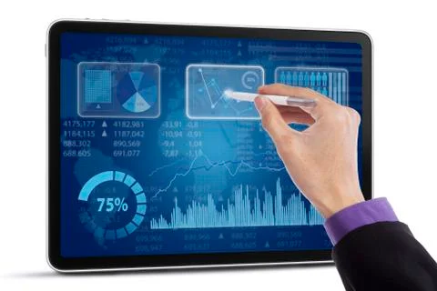Hand using stylus pen for presenting chart Illustrazione stock