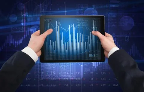 Hand using tablet and checking financial report concept Stock Photos