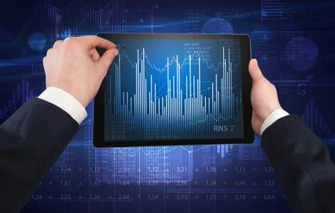 Hand using tablet and checking financial report concept Stock Photos