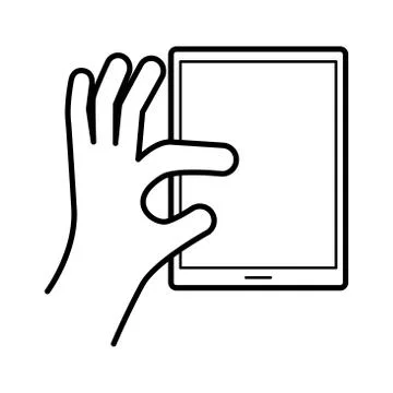 Hand using tablet device line style icon 스톡 일러스트