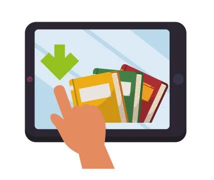 Hand using tablet with ebooks Stock Illustration