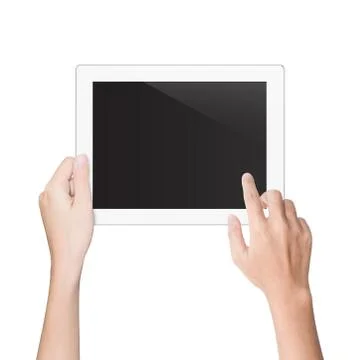 Hand using tablet isolated white clipping path inside Stock Photos