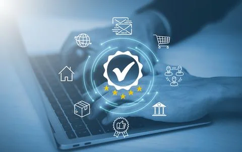 Hand-using tablet with Quality management with Quality Assurance or QA and Qu Stock Photos