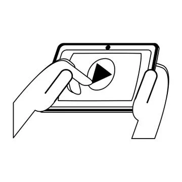 Hand using tablet for video player in black and white Stock Illustration