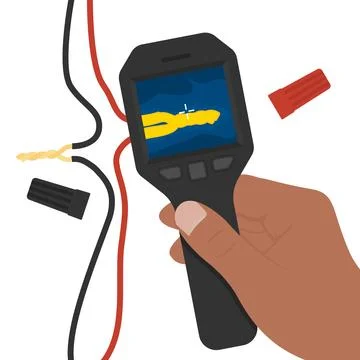 Hand Using Thermal Imaging Camera to Measure Wire Connection Temperature Illustrazione stock