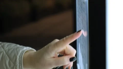 Hand using touch screen display at night. Modern, digital, illuminated by bright Stock Footage 276477003