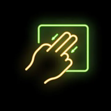 Hand using touch screen gesture control with two fingers neon light style ico Stock Illustration