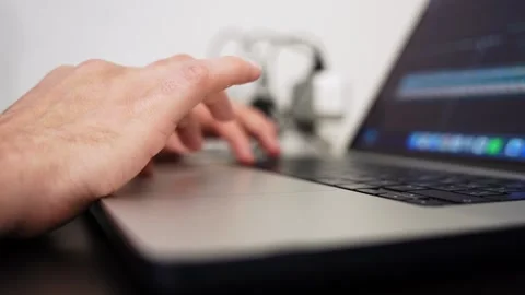 Hand Using Trackpad on Laptop Stock Footage 336356001