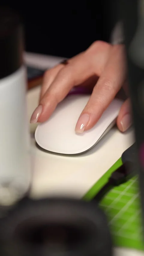 Hand using white computer mouse on desk Stock Footage 309322100