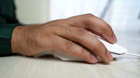 Hand Using White Computer Mouse on Desk Stock Footage 320724769