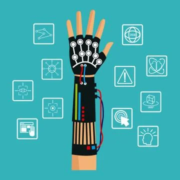 Hand using wired glove vr cyber technology Illustrazione stock