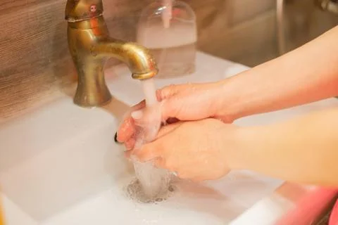 Hand wash with soap, cleanliness and hygiene Stock Photos