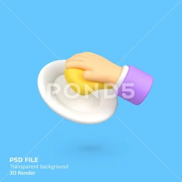 Hand washing dishes with a sponge isolated 3d render icon illustration Modello PSD