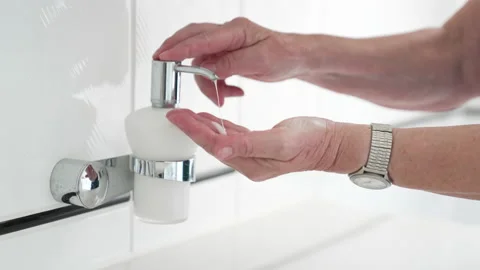Hand washing, female hands using soap and water, coronavirus COVID-19 hygiene Stock Footage 172148734