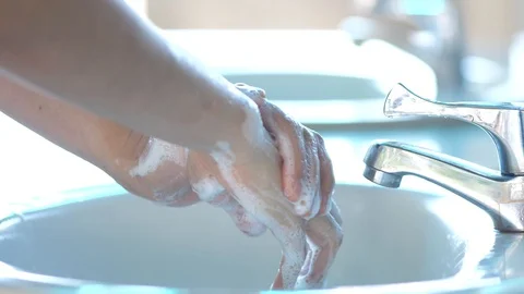 Hand washing with highgiene soap to prevent coronavirus covid19. Stock Footage 129571774