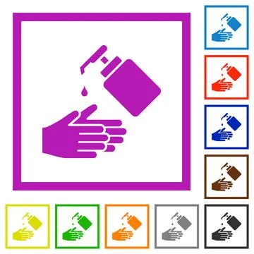 Hand washing with liquid soap flat framed icons Stockillustratie