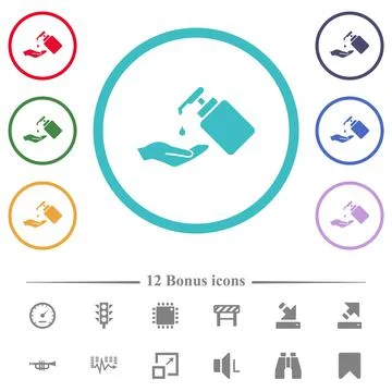 Hand washing with liquid soap flat color icons in circle shape outlines Stock Illustration