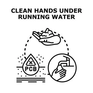 Hand washing preventing pcb pollution spread concept Stock Illustration