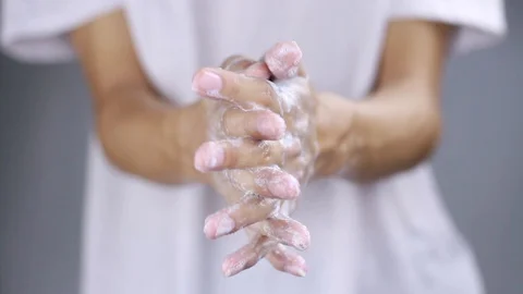 Hand washing with soap Stock Footage 128647203