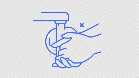 Hand washing with soap under tap graphic animation. Alpha channel Stock Footage 301460644