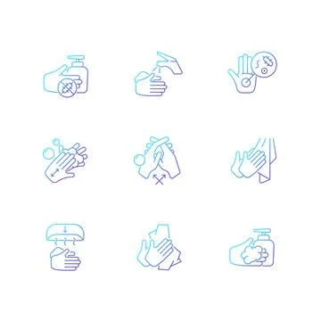 Hand washing steps gradient linear vector icons set 스톡 일러스트