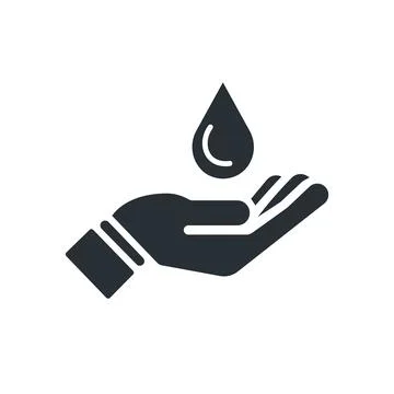 Hand with water drop. Save water icon. Stock Illustration