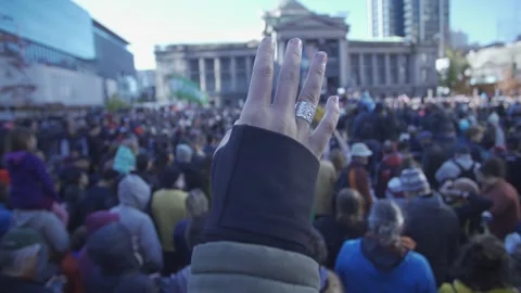 Hand Waving at Climate Protest Vídeos de archivo 139249659